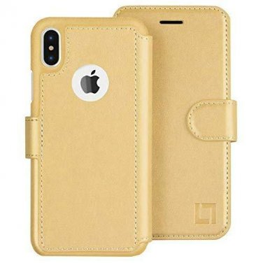 For Apple iPhone Xs/X case Wallet Faux Leather Strong Magnetic Closure Gold