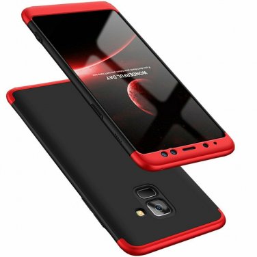 For Galaxy A8 Plus 2018 Case 3 in 1 360 Full Protection Thin Hard RedBlack