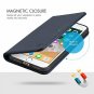 For iPhone 7/8 Plus Case Genuine Leather Wallet Credit Card Slot Magnetic Blue