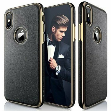 For iPhone X/Xs Case Luxury Leather Ultra Slim & Thin Soft Flexible Gold Black