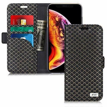 For iPhone Xs Max Case Premium Leather Handmade Flip Folio Wallet Magnetic Dark
