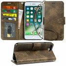 For iPhone 7/8 Plus Case PU Leather Wallet Kickstandand Flip Cover Flax Bronze