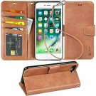 For iPhone 7/8 Plus Case PU Leather Wallet Kickstandand Flip Cover Flax Brown