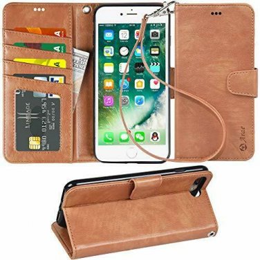 For iPhone 7/8 Plus Case PU Leather Wallet Kickstandand Flip Cover Flax Brown