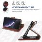 For iPhone Wallet Case PU Leather Wrist Strap 4-Slots Credit Cards Pocket Brown