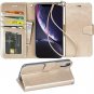 For iPhone Wallet Case PU Leather Wrist Strap 4-Slots Credit Cards Pocket Gold