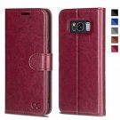 For Samsung Galaxy S8 Case Magnetic Leather Strap Flip Wallet Premium Burgundy