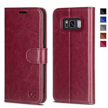For Samsung Galaxy S8 Case Magnetic Leather Strap Flip Wallet Premium Burgundy