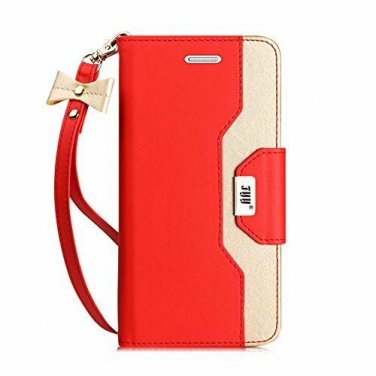 Samsung Galaxy S7 Edge Case Leather Wallet Flip Folio Mirror Wrist Strap Red