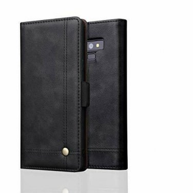 For Galaxy Note 9 Case Leather Wallet Thin Slim Folio ID&Credit Card Black