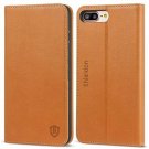 For iPhone 7/8 Plus Case Genuine Leather Wallet Credit Card Slot Magnetic Brown