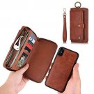 For iPhone Χ/XS Wallet Case Zipper Purse Detachable Magnetic Card Leather Brown