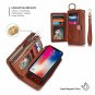 For iPhone &Icirc;&sect;/XS Wallet Case Zipper Purse Detachable Magnetic Card Leather Brown