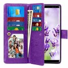For Galaxy Note 8 Wallet Case PU Leather Card Holder Slot Wrist Strap Purple