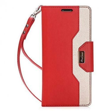 For Galaxy Note 8 Wallet Case Flip Kickstand Card Slots Mirror Wristlet Red