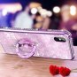 For iPhone Xs Max Case Glitter Tempered Glass Back  Bling Diamond Rhineston Pink