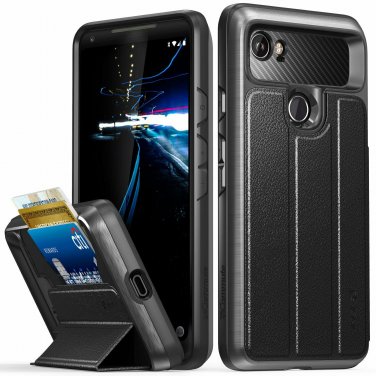 Google Pixel 2 XL Case Military Grade Drop Protection] Flip Leather Gray/Black