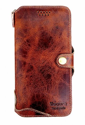 iPhone 8 Plus/7 Plus 5.5 Inch Genuine Leather Wallet Cases Handmade Dark Brown