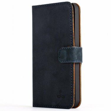 For iPhone 5/5s/SE Case Vintage Wallet in Nubuck Leather with Credit Card Navy