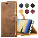 For Samsung Galaxy Note 8 Case Genuine Leather Wallet with Viewing Stand Brown