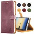 Samsung Galaxy Note 8 Case Genuine Leather Wallet with Viewing Stand Plum