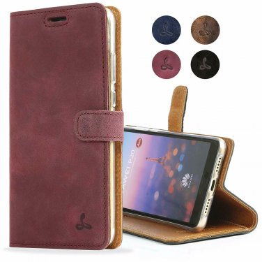 Huawei P20 Case Snakehive Genuine Leather Wallet Viewing Stand Card slots Plum