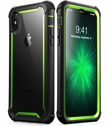 For iPhone X/Xs Case FullBody Rugged  Bumper Builtin Screen Protector Green
