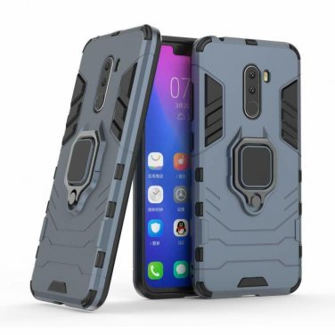 For Xiaomi Pocophone F1 Case Ring Holder Iron Man Design 2 in 1 Hybrid Dark Blue