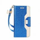 Samsung Galaxy S7 Edge Case Leather Wallet Flip Folio Mirror LightNavy/Gold