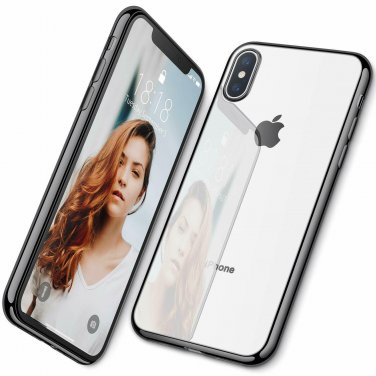 For Apple iPhone X/Xs Case Clear Stylish Flexible with Metal Luster Edge Black