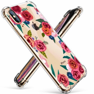 For iPhone Xs Max Case Flower Pattern Design Soft  Flexible Rose Blossom/Red