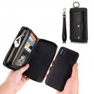 For iPhone Χ/XS Wallet Case Zipper Purse Detachable Magneti Card Leather Black