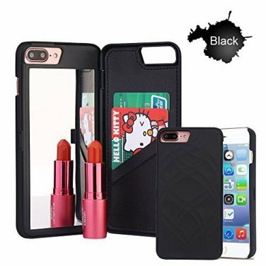For iPhone 7/8 Plus Case 3D Mirror Series Cards Holder Wallet Style Flip Black