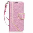 For Samsung Galaxy S8 Case Leather Wallet Flip Folio Mirror Wrist Strap Pink