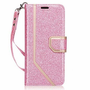 For Samsung Galaxy S8 Case Leather Wallet Flip Folio Mirror Wrist Strap Pink