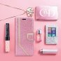 For Samsung Galaxy S8 Case Leather Wallet Flip Folio Mirror Wrist Strap Pink