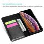 For iPhone Xs Max Case Genuine Leather Vintage Wallet Card Holder Flip Black