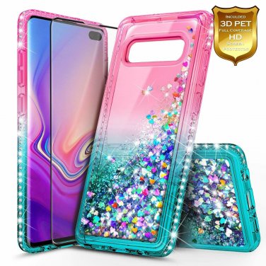For Samsung Galaxy S10e Case Glitter Liquid Sparkle Waterfall Shockproof Pink