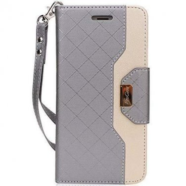For iPhone 8/7 Plus Wallet Case Flip Fold Card Stylish Slim Stand Cover Grey
