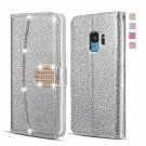 For Samsung Galaxy A8 Case 2018 Glitter Glossy PU Leather Diamond Buckle Silver
