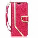 For Samsung Galaxy S8 Case Leather Wallet Flip Folio Mirror Wrist Strap Magenta