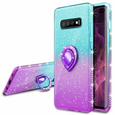 For Samsung Galaxy S10 Plus Glitter Gradient Ombre Case Ring HolderTeal Purple