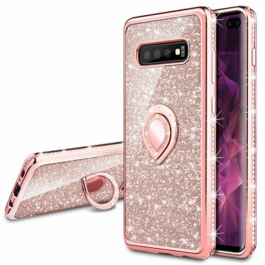 For Samsung Galaxy S10 Plus Glitter Gradient Ombre Case Ring Holder Rose Gold
