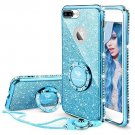 For iPhone 7/8 Plus Case Glitter Cute Diamond Rhinestone Bumper Kickstand Blue
