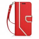 For Samsung Galaxy S8 Case Leather Wallet Flip Folio Mirror Wrist Strap Red