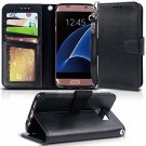 For Samsung Galaxy S7 Edge Case PU Leather Wallet Wrist Strap Credit Card Black