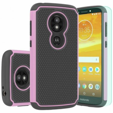 For Moto E5 Play Cruise Case HD Screen Protector Huness Durable Armor Pink2