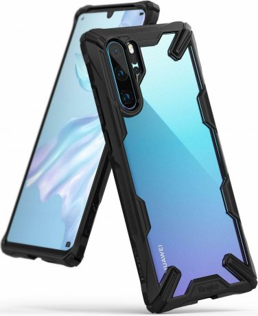 For Huawei P30 Pro Ergonomic Transparent Military Drop Tested TPU Bumper Black