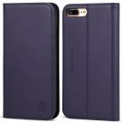 For iPhone 7/8 Plus Case Genuine Leather Wallet Credit Card Slot Magnetic Purple