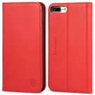 For iPhone 7/8 Plus Case Genuine Leather Wallet Credit Card Slot Magnetic Red